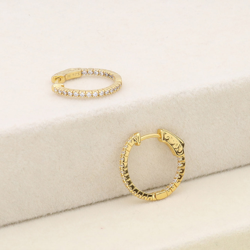 CZ Inside-Out Hoop Earrings in Sterling Silver 0.8", 2 Pairs