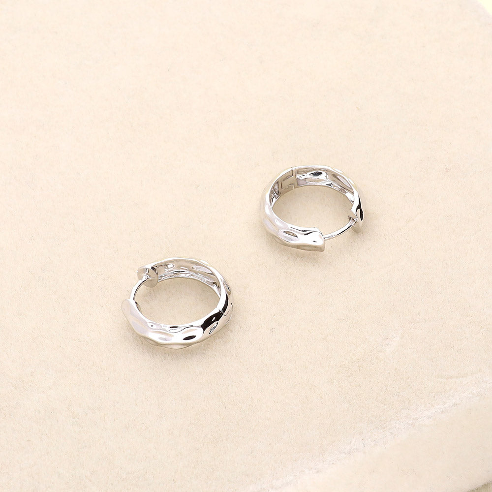 Dome Hammered Medium Hoop Earrings in Sterling Silver 0.67"