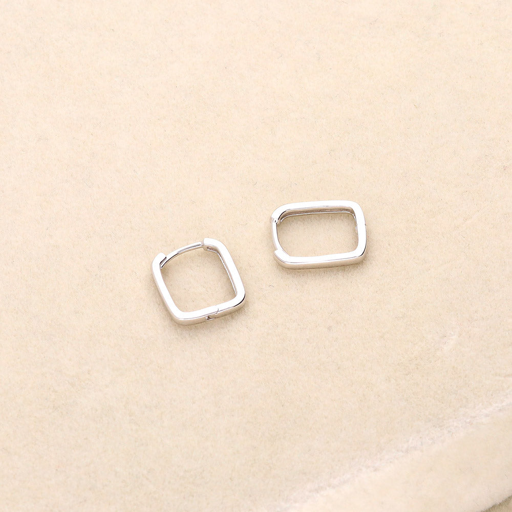 Rectangle Medium Hoop Earrings in Sterling Silver 0.6"