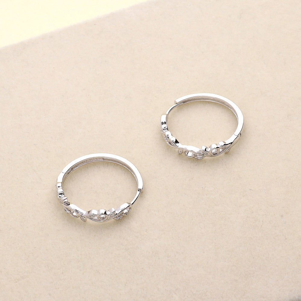 Leaf Filigree CZ Medium Hoop Earrings in Sterling Silver 0.98"