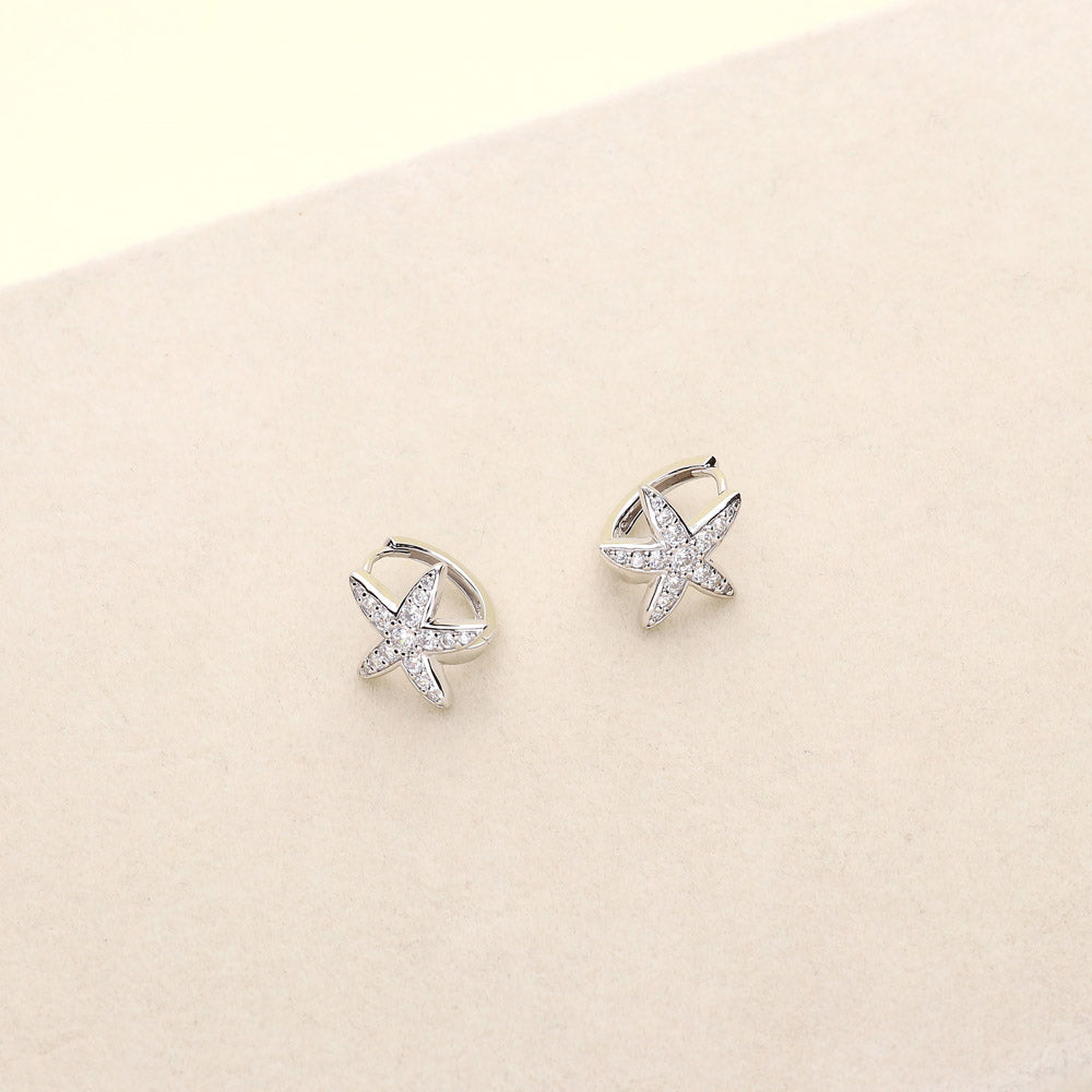 Starfish CZ Mini Huggie Earrings in Sterling Silver 0.5"