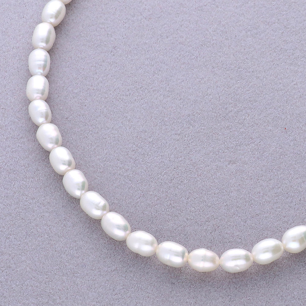 Paperclip White Oval Cultured Pearl Chain Necklace in Sterling Silver