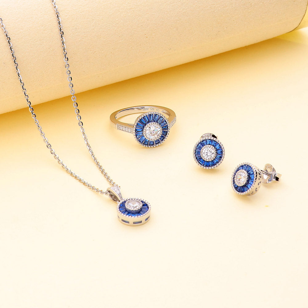 Halo Art Deco Milgrain CZ Necklace in Sterling Silver