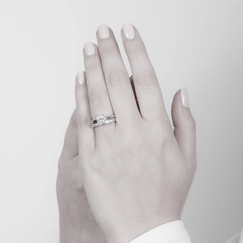 Solitaire 1ct Princess CZ Ring Set in Sterling Silver