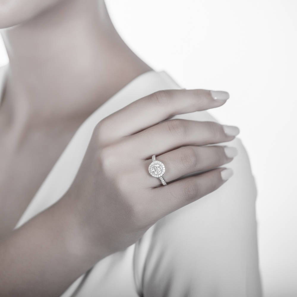 Halo Round CZ Ring Set in Sterling Silver