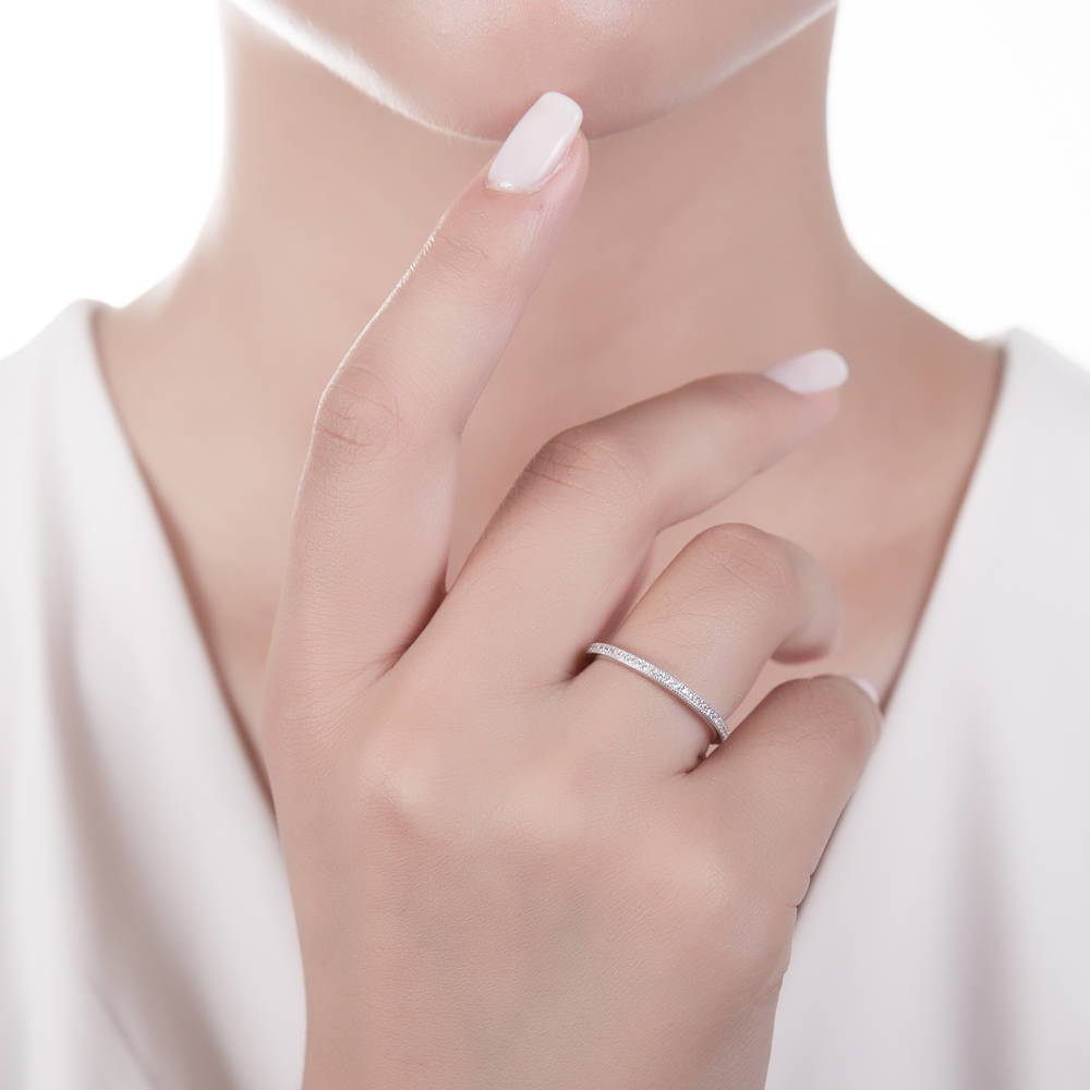 Solitaire 3ct Black Cushion CZ Ring Set in Sterling Silver
