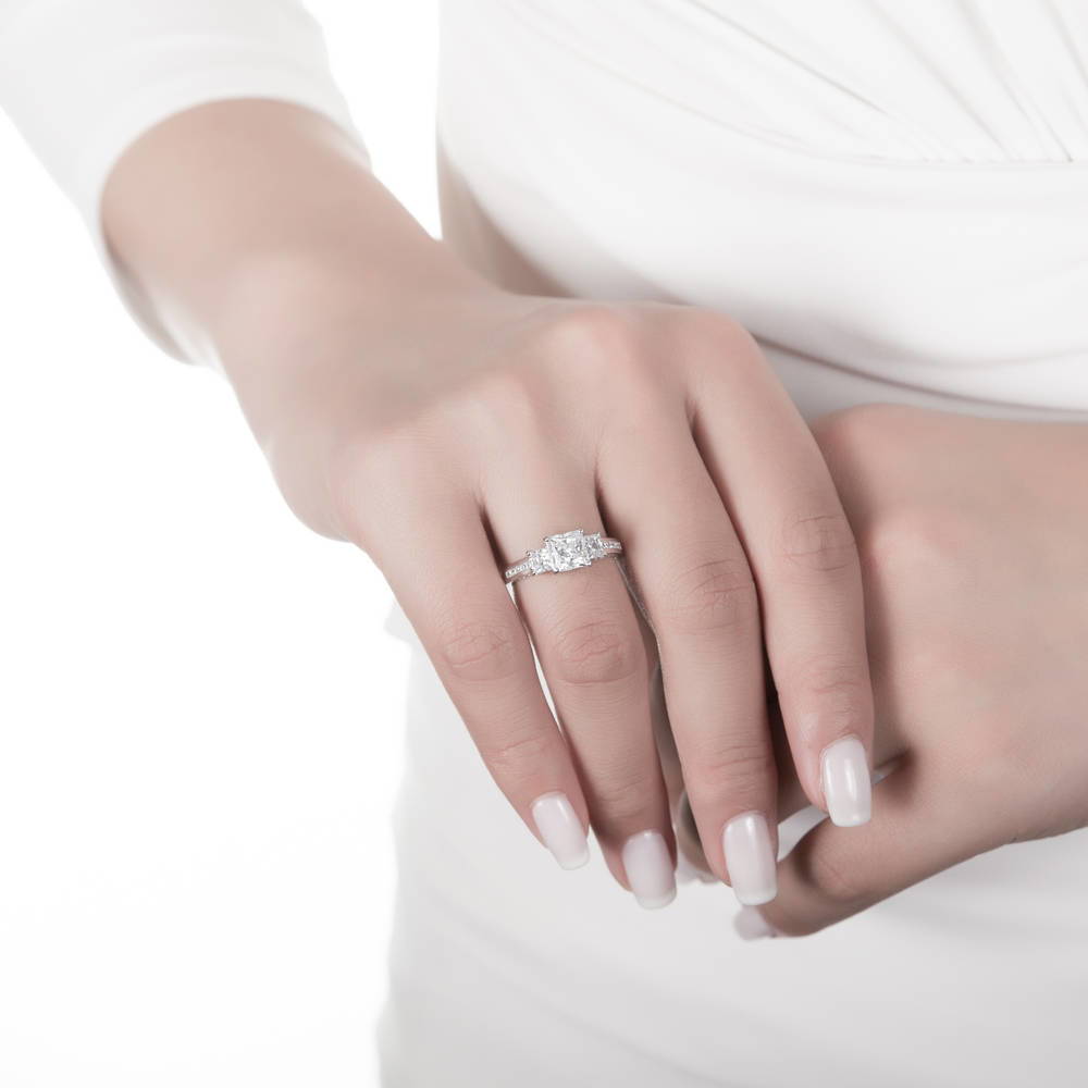 3-Stone 1.6ct Princess CZ Ring Set in Sterling Silver