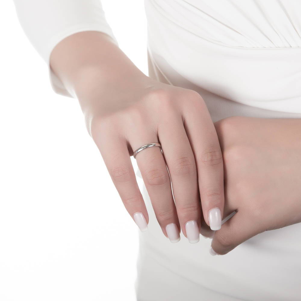 Model wearing 3-Stone Oval CZ Ring Set in Sterling Silver, 13 of 13