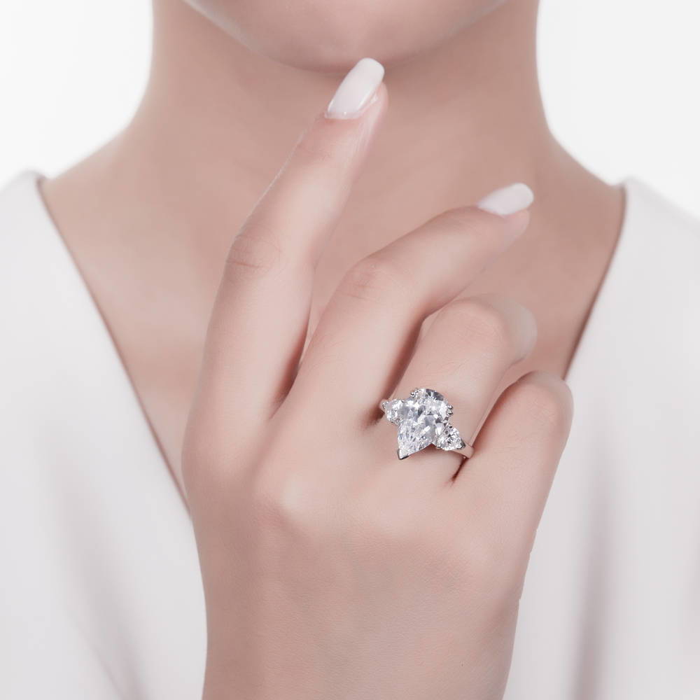 3-Stone 5.7ct Pear CZ Ring in Sterling Silver