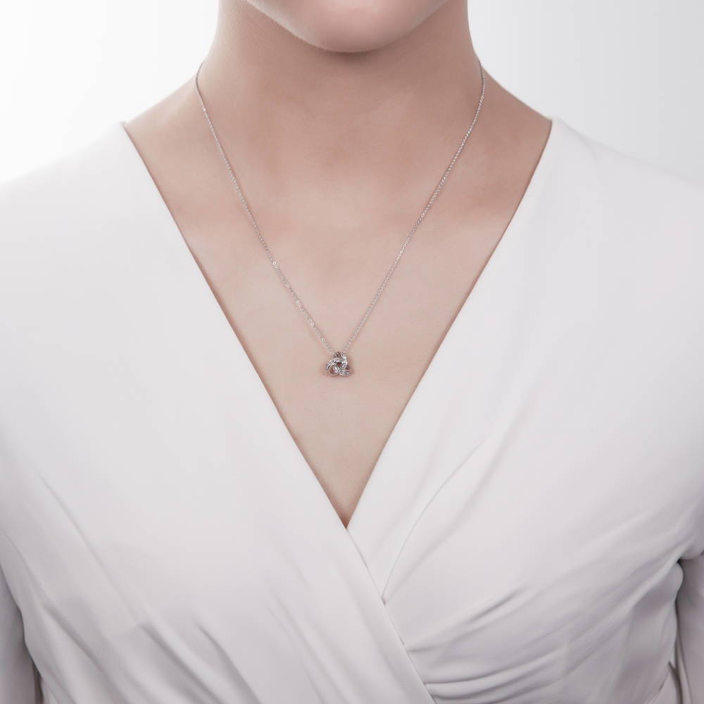 Love Knot CZ Necklace and Earrings in Sterling Silver