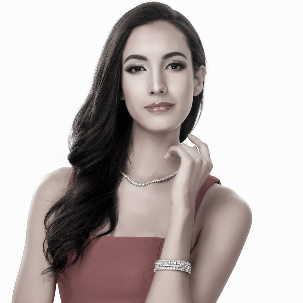 Model wearing Round CZ Tennis Bracelet, Gold Plated / 6.5 inch