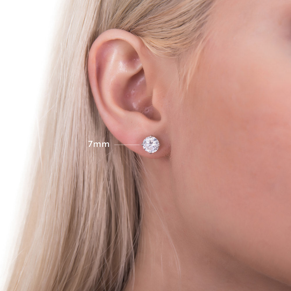 Solitaire Round CZ Stud Earrings in Sterling Silver