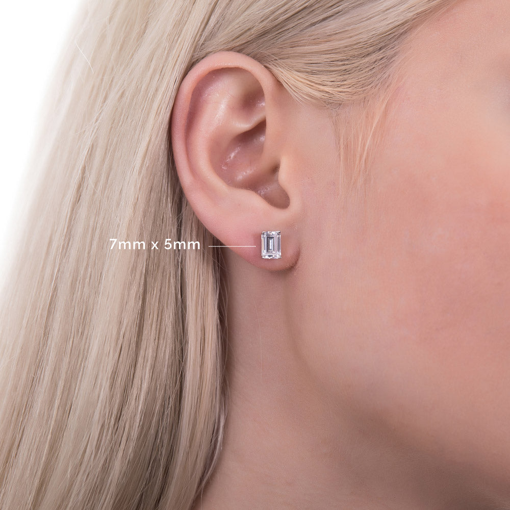 Solitaire Emerald Cut CZ Stud Earrings in Sterling Silver