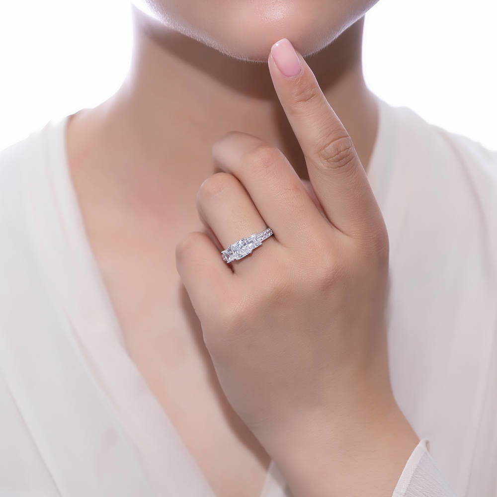 3-Stone Princess CZ Ring Set in Sterling Silver