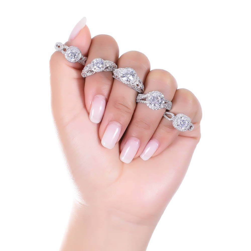 Halo Art Deco CZ Ring in Sterling Silver
