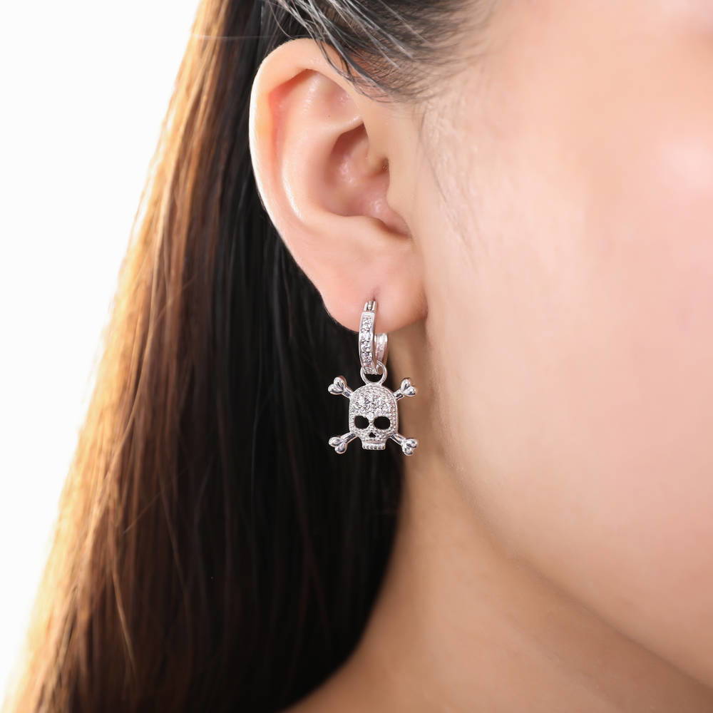 Skull Bones CZ Dangle Earrings in Sterling Silver