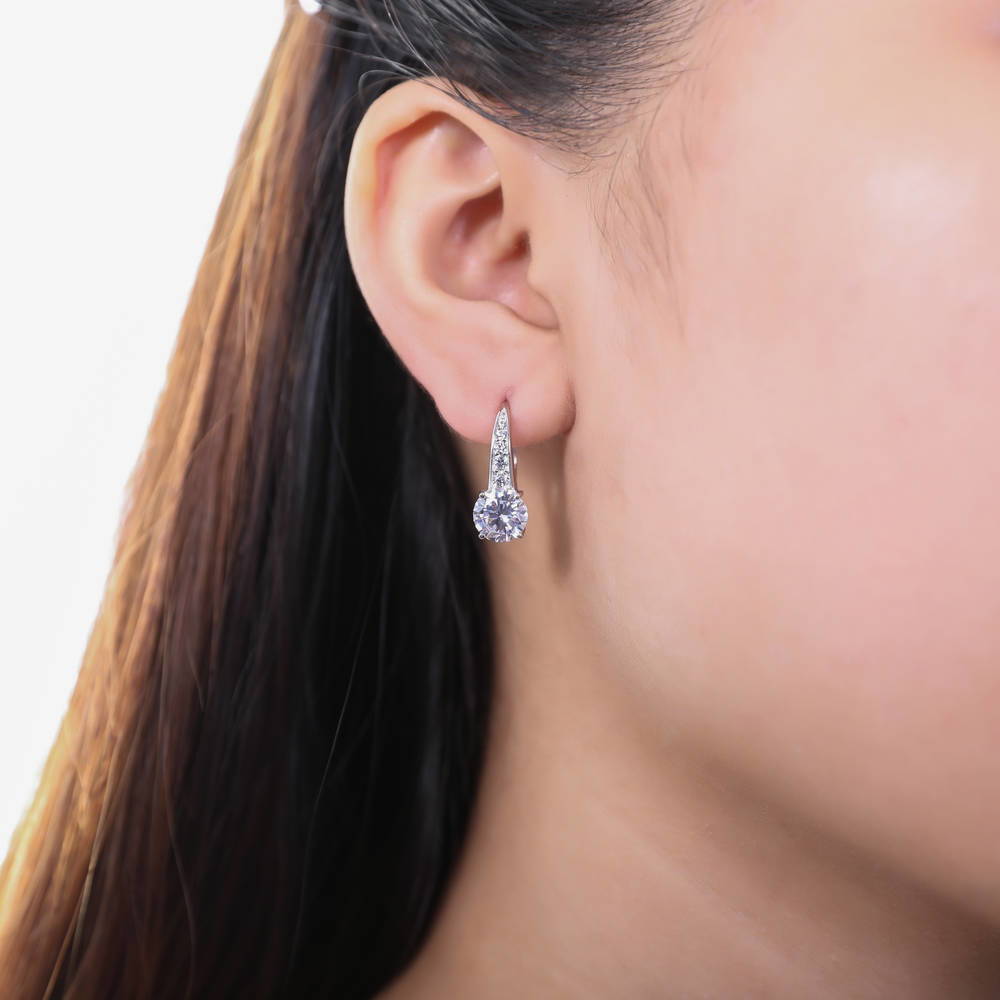 CZ Leverback Earrings in Gold Flashed Sterling Silver, 2 Pairs