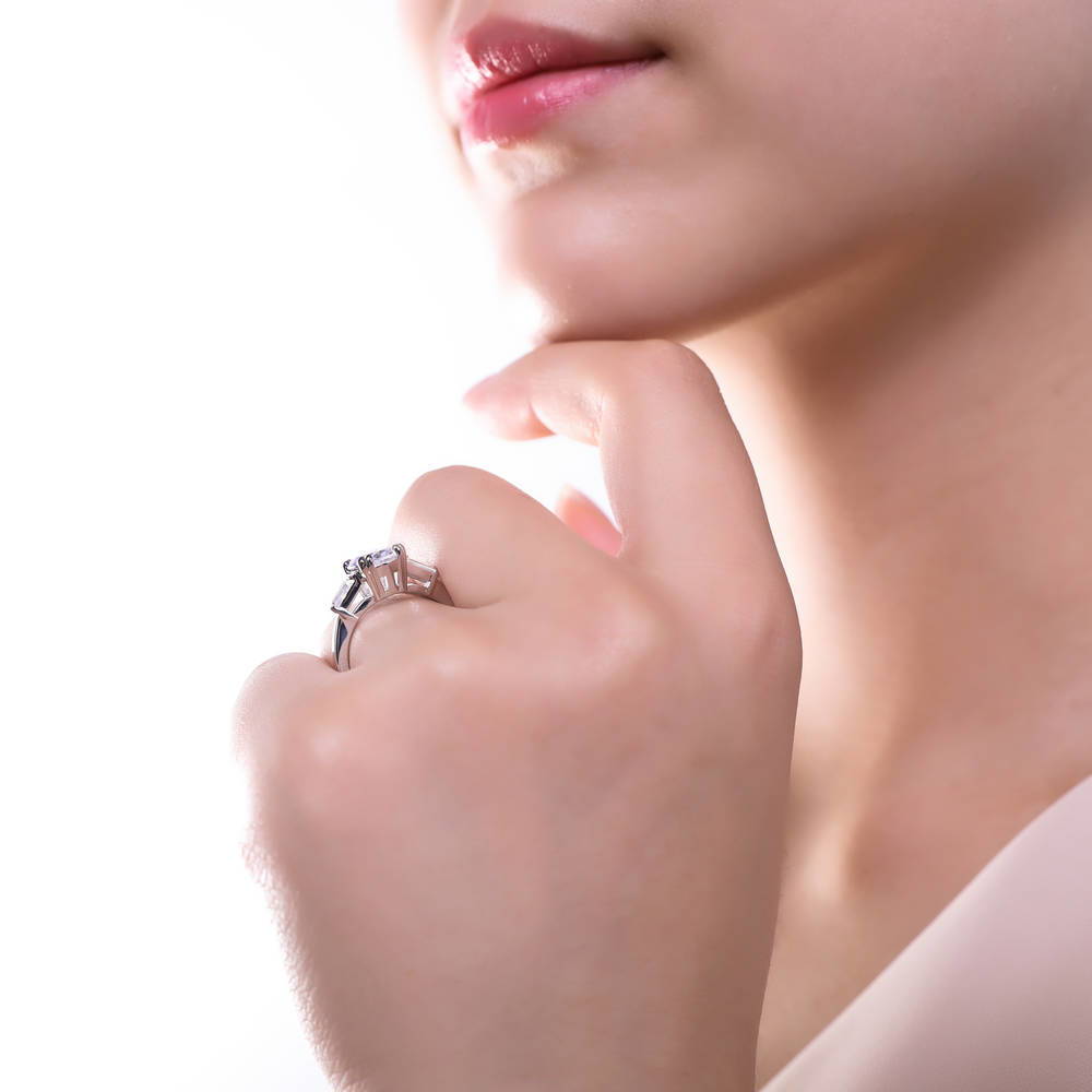 3-Stone Oval CZ Ring in Sterling Silver