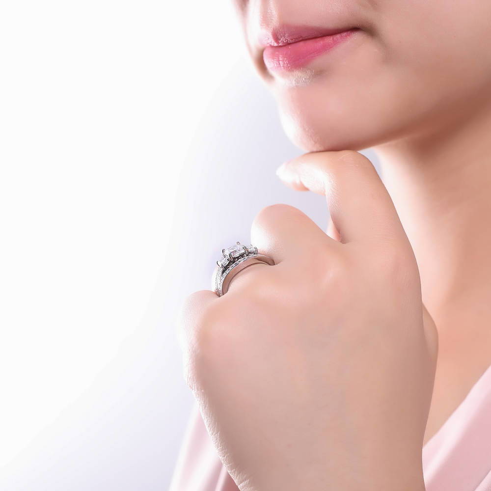 3-Stone 2.6ct Cushion CZ Ring Set in Sterling Silver