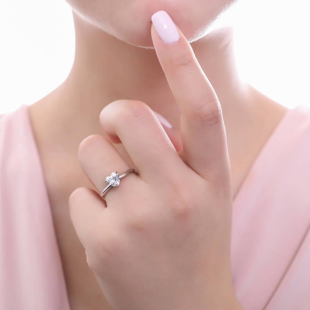 Solitaire Heart 0.7ct CZ Ring in Sterling Silver