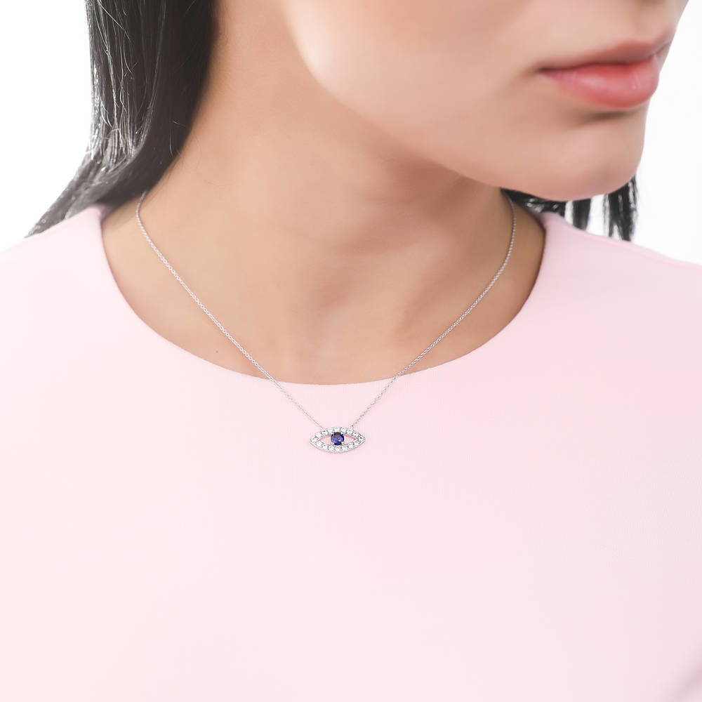 Evil Eye CZ Pendant Necklace in Sterling Silver