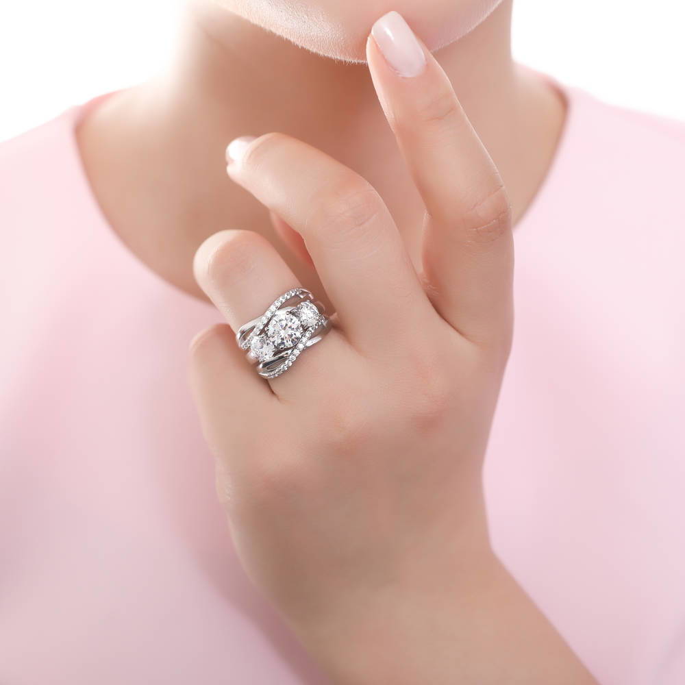 3-Stone Round CZ Ring in Sterling Silver