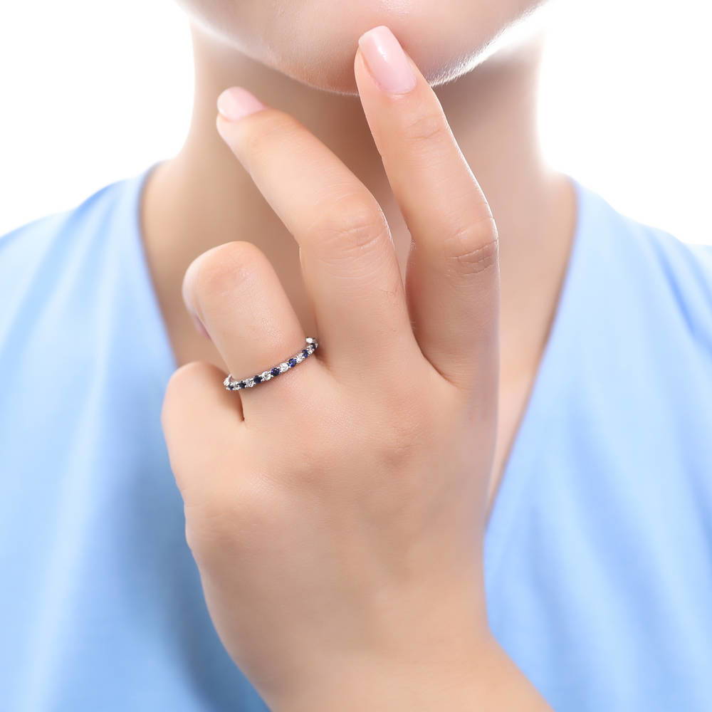 Model wearing Solitaire 1.2ct Princess CZ Ring Set in Sterling Silver, 10 of 10
