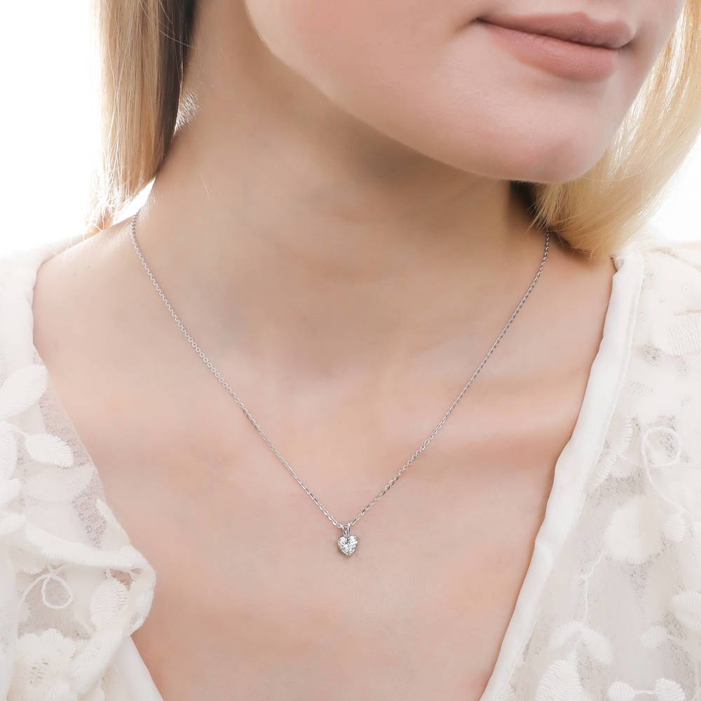 Heart Solitaire CZ Necklace and Earrings Set in Sterling Silver