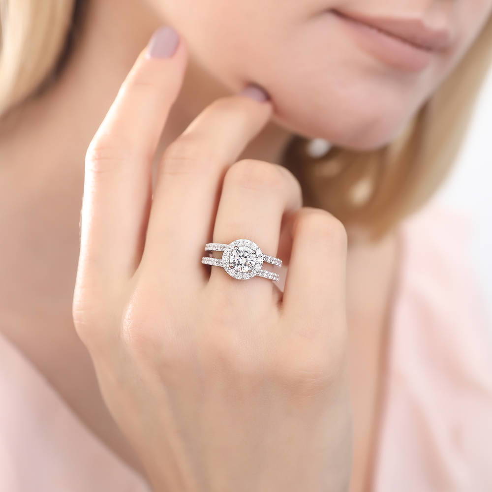 Halo CZ Insert Ring Set in Sterling Silver