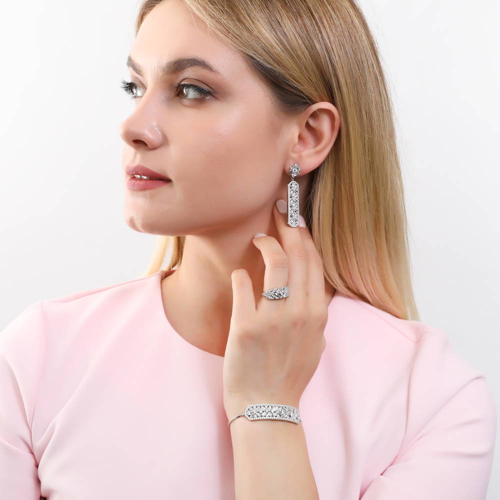 Bar Art Deco CZ Earrings in Sterling Silver