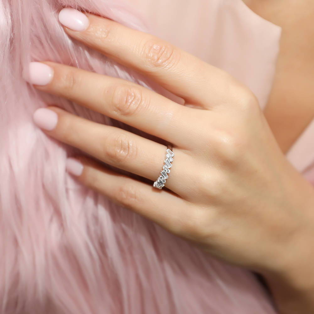 Cluster CZ Band in Sterling Silver
