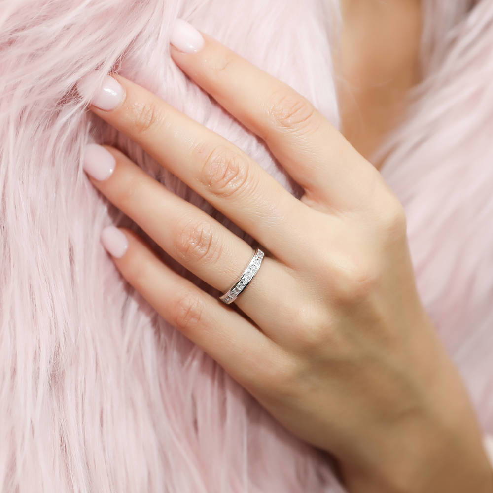 Channel Princess CZ Eternity Ring in Sterling Silver