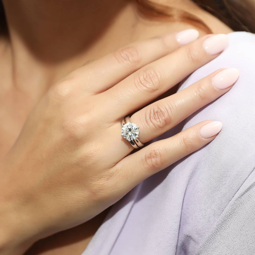 Solitaire 3.8ct Round CZ Ring Set in Sterling Silver
