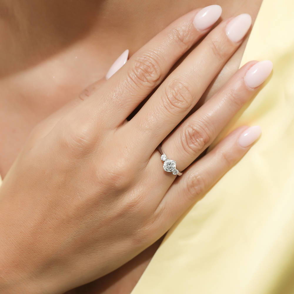 3-Stone 1.25ct Octagon Sun Cut CZ Ring Set in Sterling Silver