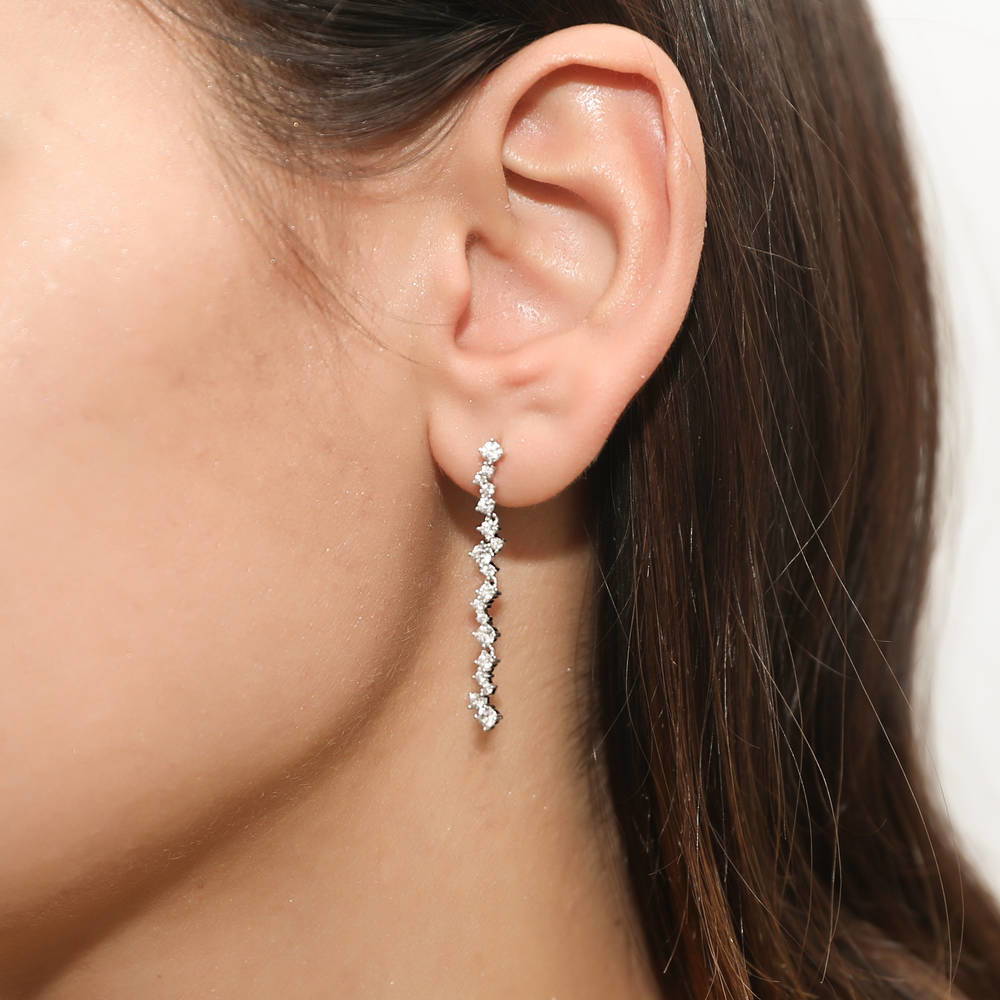 Cluster Bar CZ Earrings in Sterling Silver