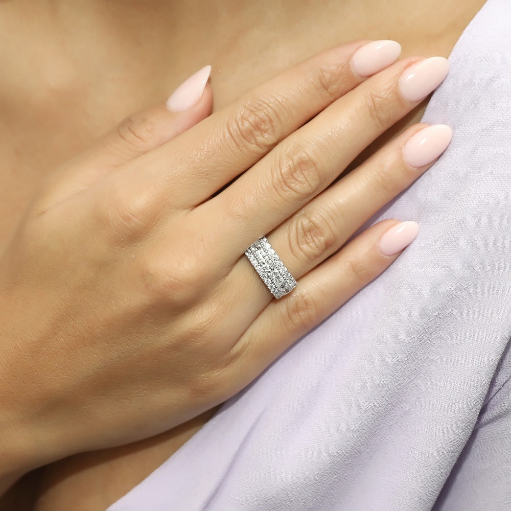 Model wearing Art Deco CZ Half Eternity Ring in Sterling Silver, 2 of 5