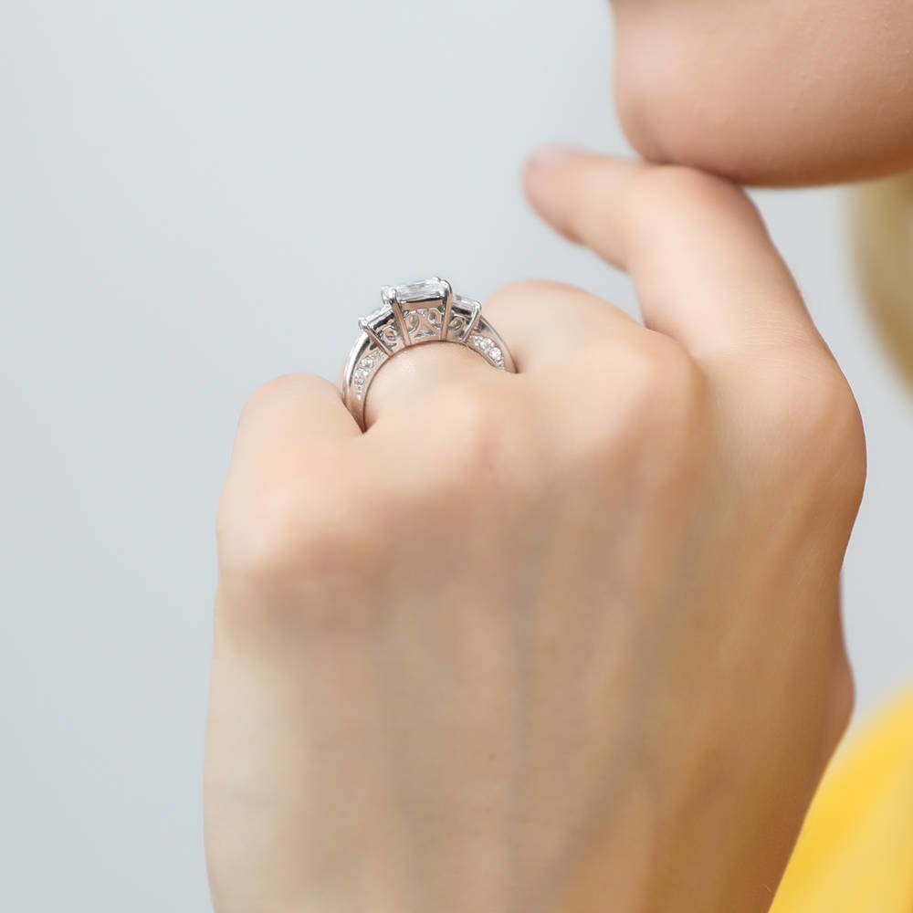 3-Stone Princess CZ Ring in Sterling Silver