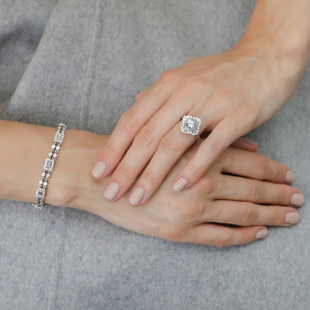 Art Deco CZ Chain Bracelet in Sterling Silver