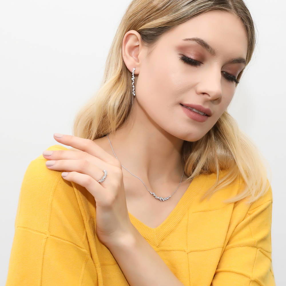 Cluster Bar CZ Earrings in Sterling Silver