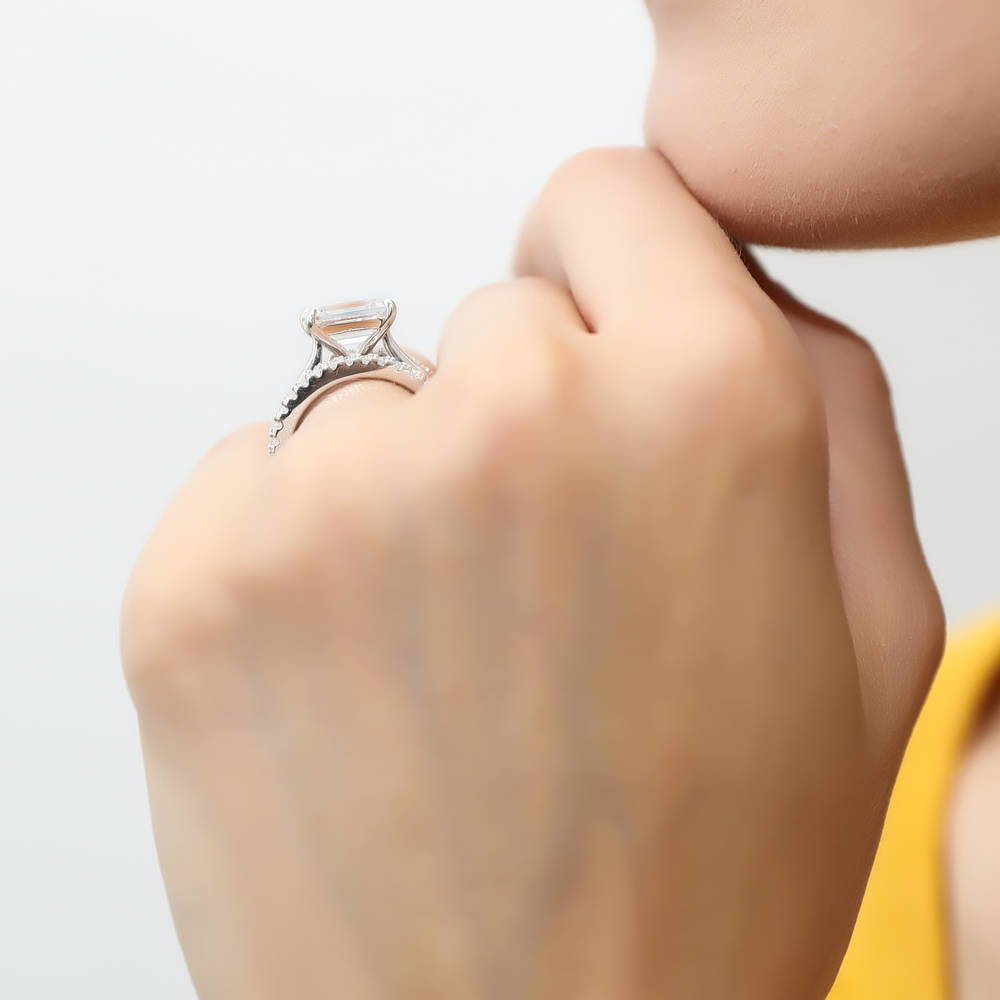 East-West Solitaire CZ Ring Set in Sterling Silver