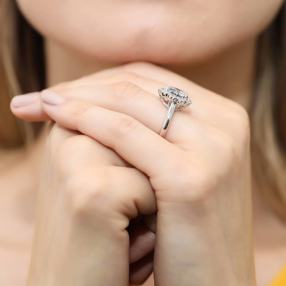 Flower Halo CZ Statement Ring in Sterling Silver