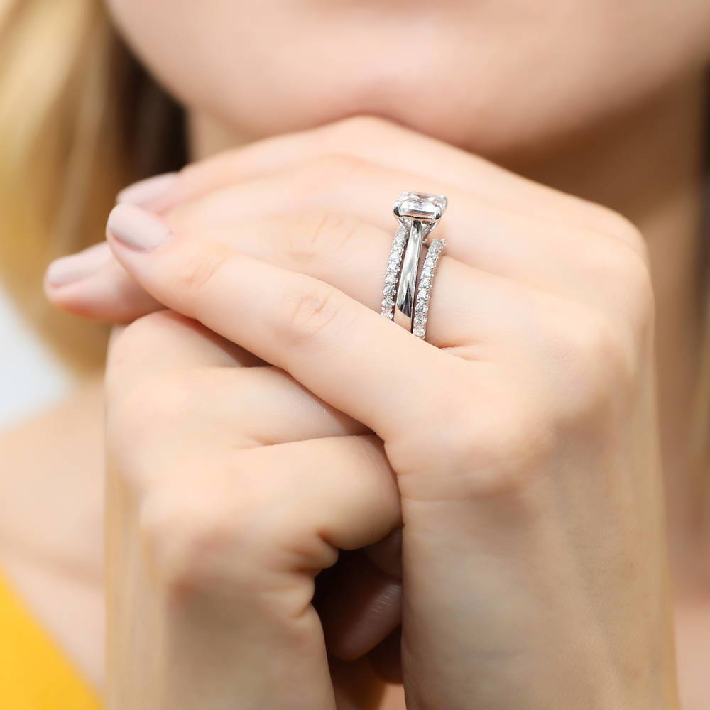 East-West Solitaire CZ Ring Set in Sterling Silver