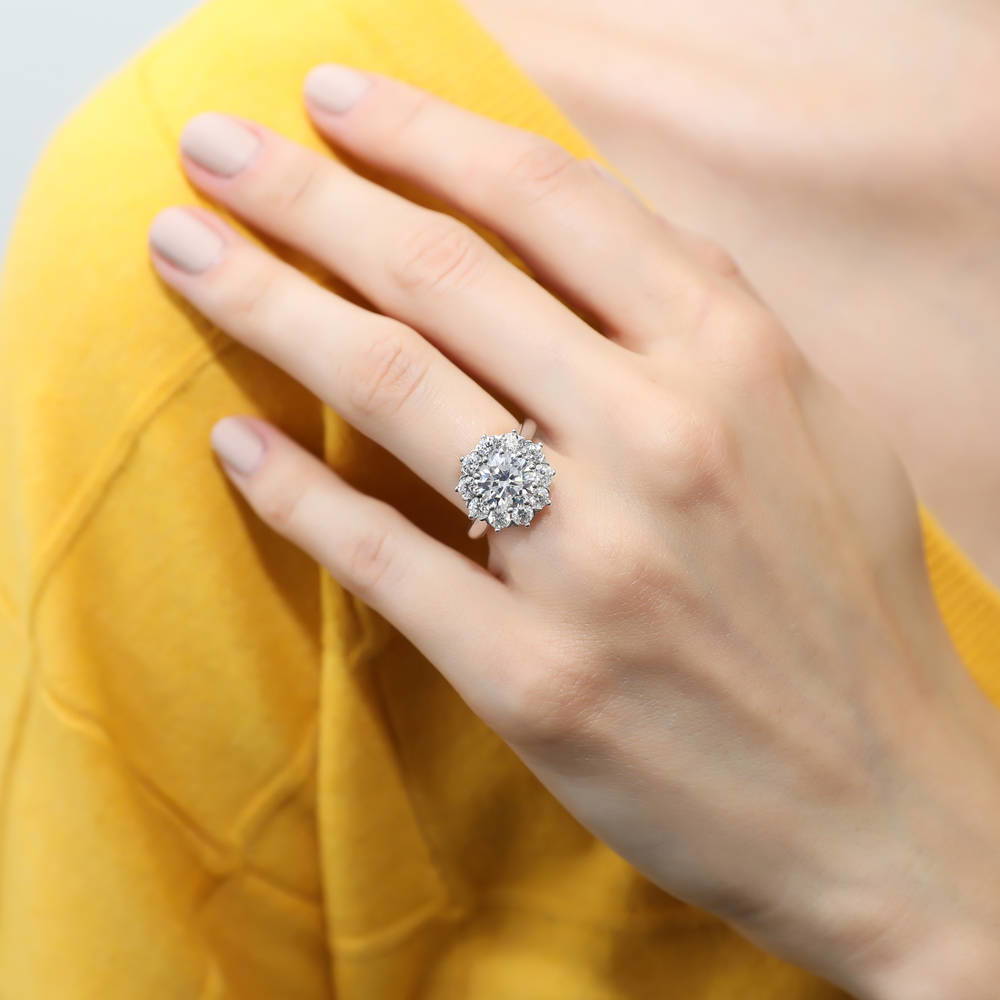 Flower Halo CZ Statement Ring in Sterling Silver