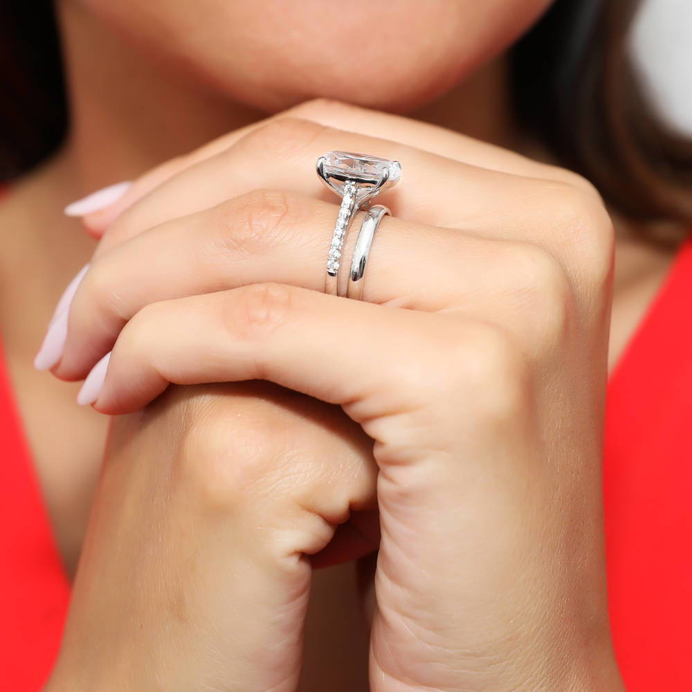 Model wearing Solitaire 5.5ct Oval CZ Ring Set in Sterling Silver, 5 of 12