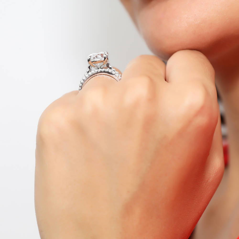 Solitaire 5.5ct Oval CZ Ring Set in Sterling Silver
