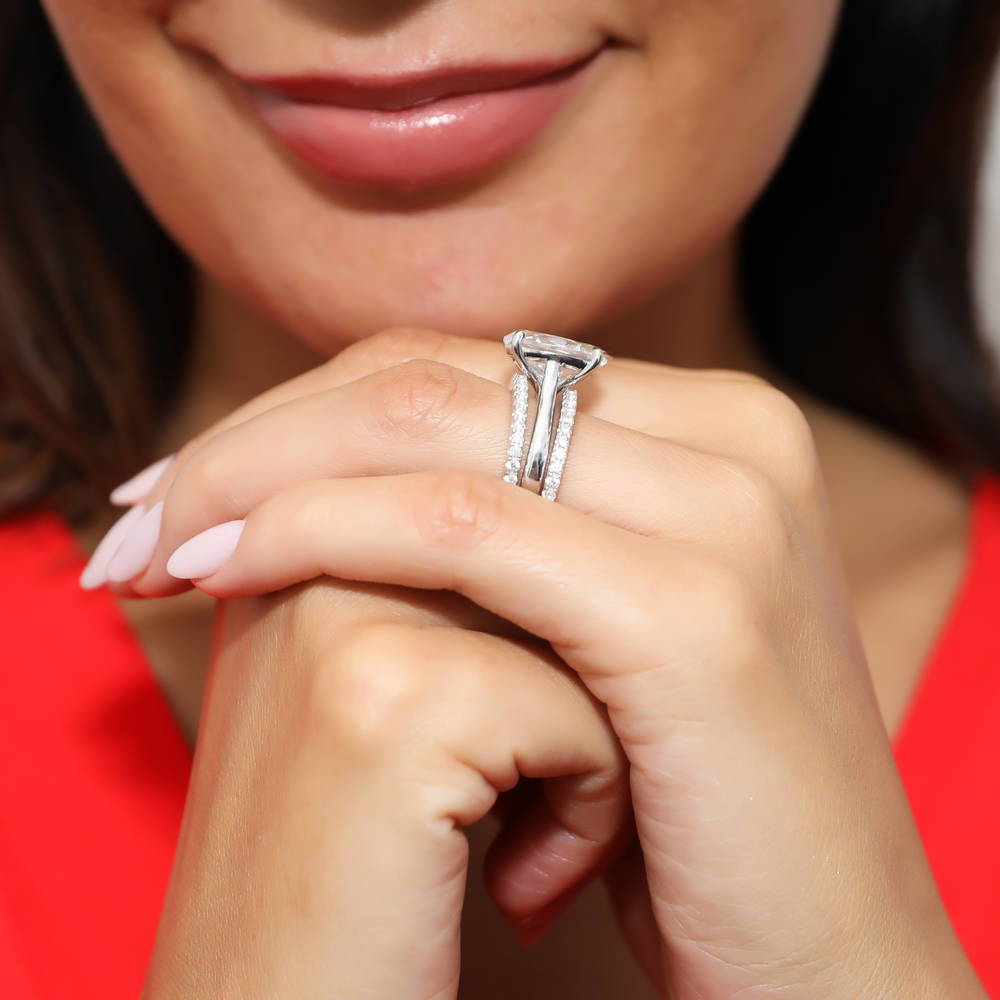 Solitaire 5.5ct Oval CZ Ring Set in Sterling Silver