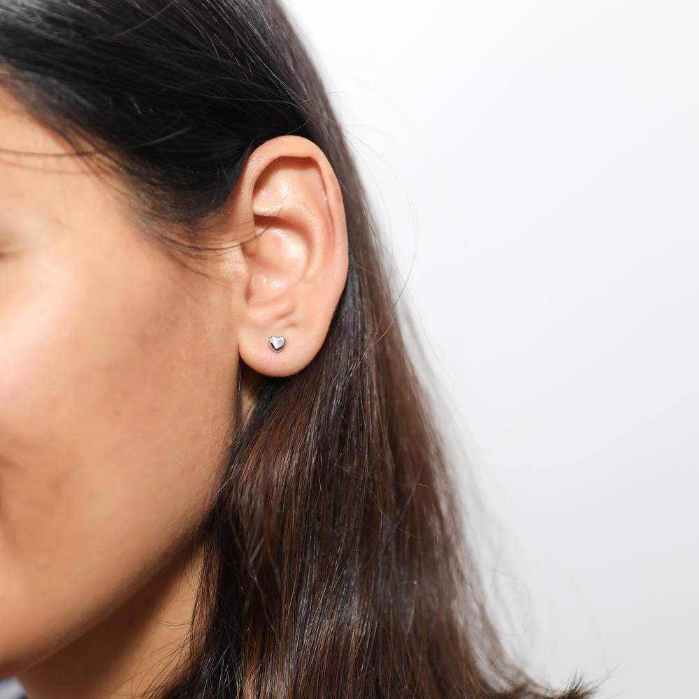 Heart Stud Earrings in Sterling Silver