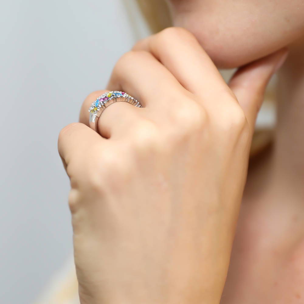 Cluster Art Deco Multi Color CZ Ring in Sterling Silver