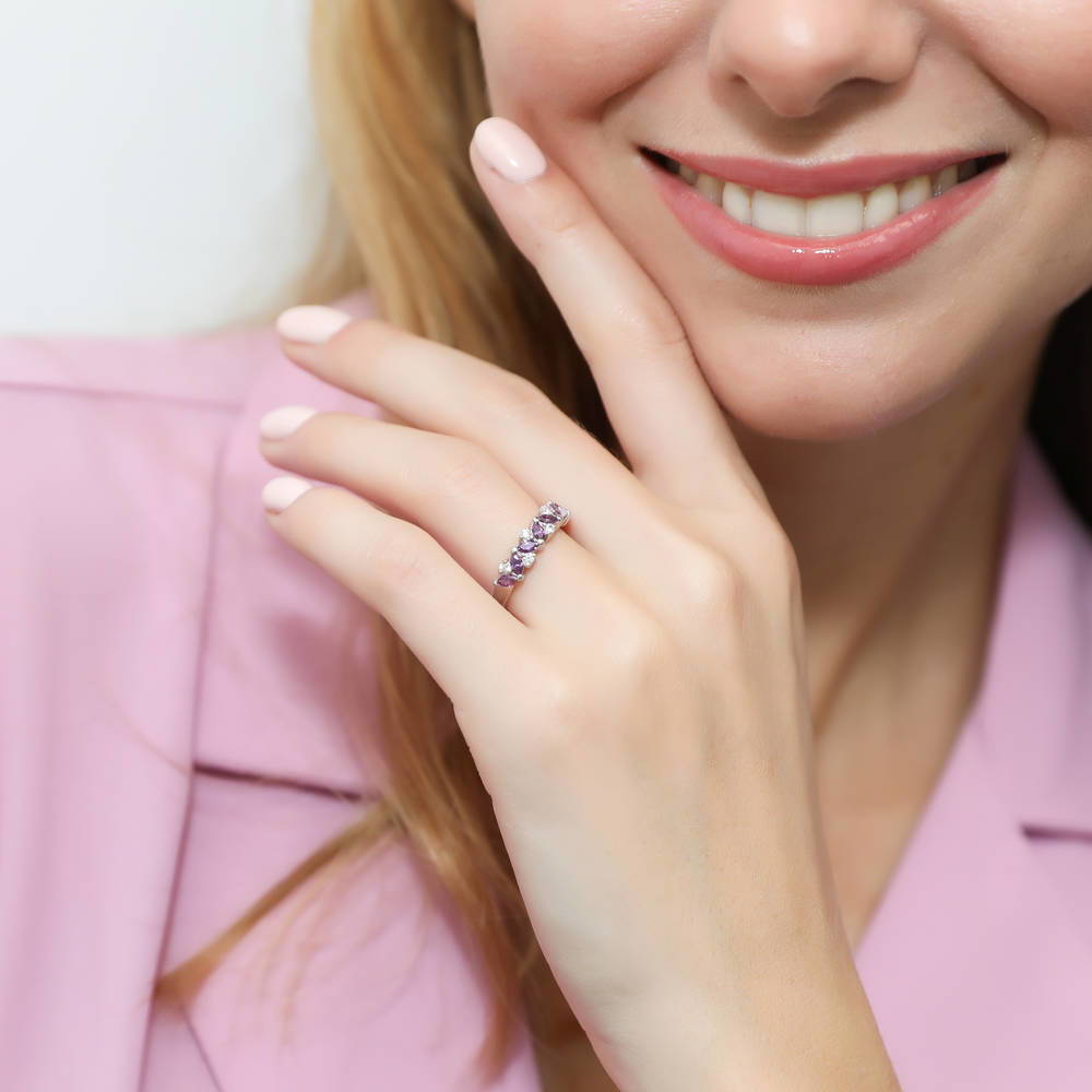Flower Cluster Purple CZ Band in Sterling Silver