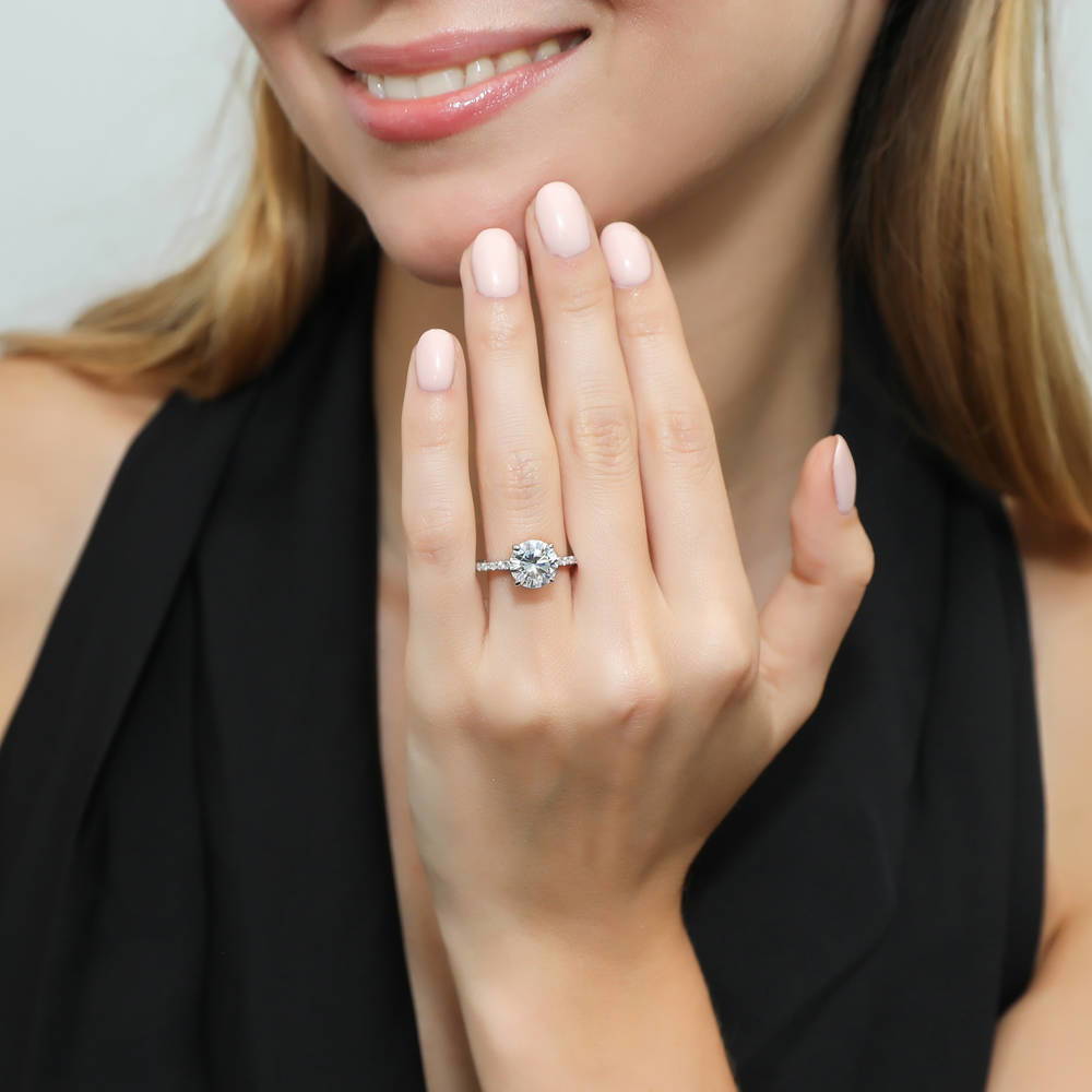 Solitaire Hidden Halo 2.7ct CZ Ring Set in Sterling Silver
